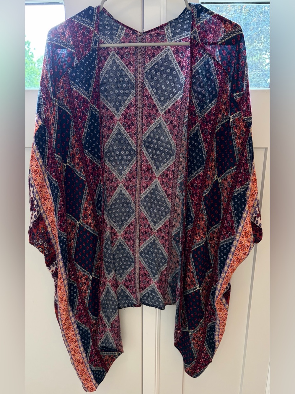 Bohemian kimono wrap blue red orange Diamond pattern OS